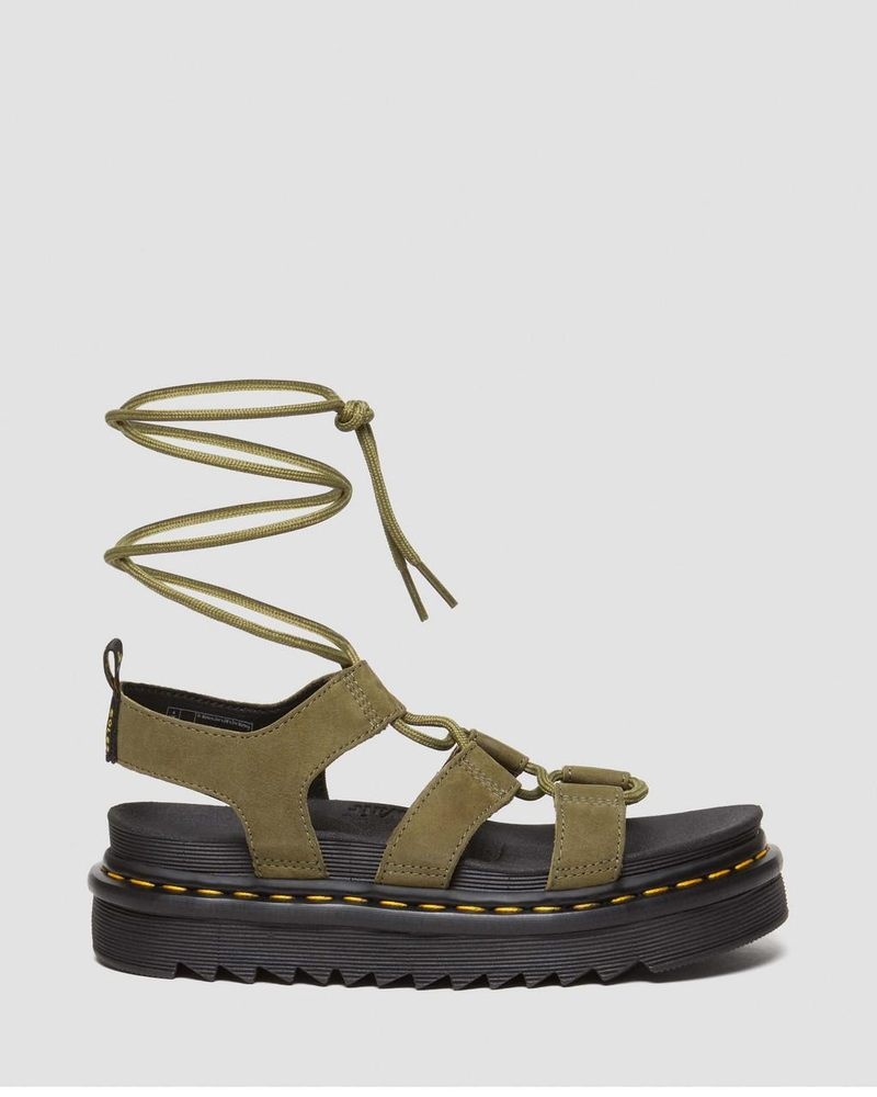 Sandalias de Plataforma Dr Martens Nartilla Tumbled Nubuck Cuero Gladiator Sandals (Tumbled Nubuck) Verde Oliva | EK92-O4VO