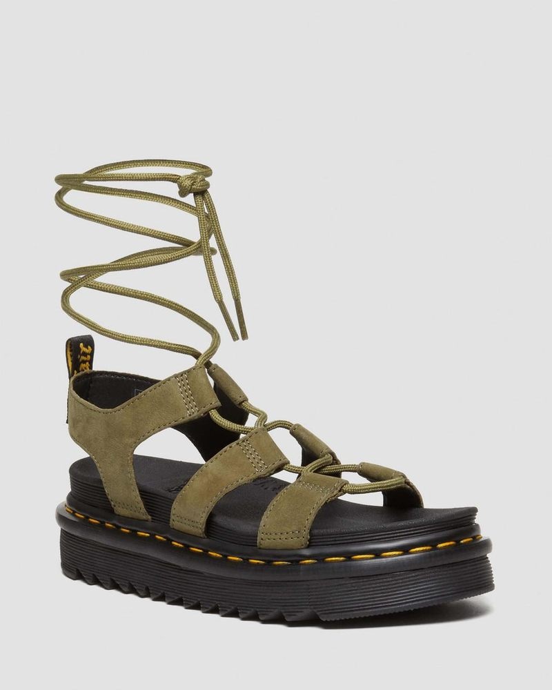 Sandalias de Plataforma Dr Martens Nartilla Tumbled Nubuck Cuero Gladiator Sandals (Tumbled Nubuck) Verde Oliva | EK92-O4VO