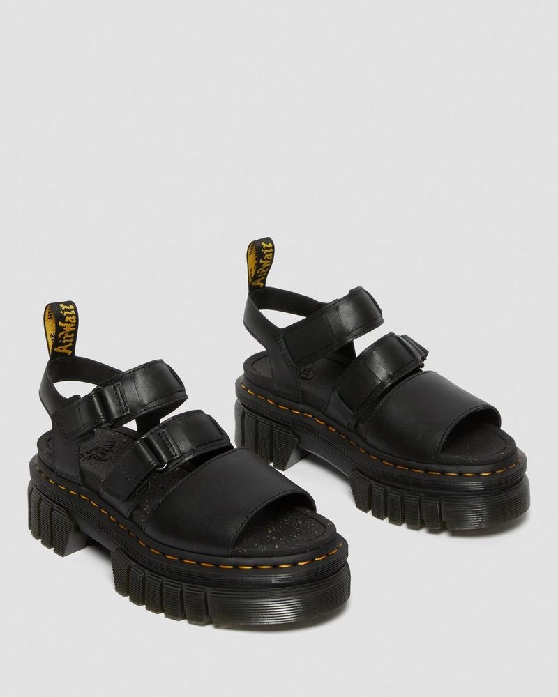 Sandalias de Plataforma Dr Martens Ricki Nappa Lux Cuero 3-Correa Plataforma Sandals (Nappa Lux) Negras | TO50-R7ZX