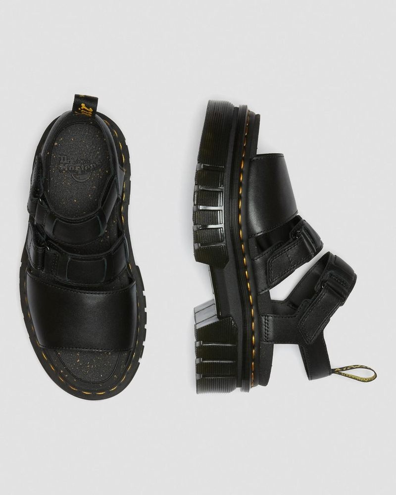 Sandalias de Plataforma Dr Martens Ricki Nappa Lux Cuero 3-Correa Plataforma Sandals (Nappa Lux) Negras | TO50-R7ZX