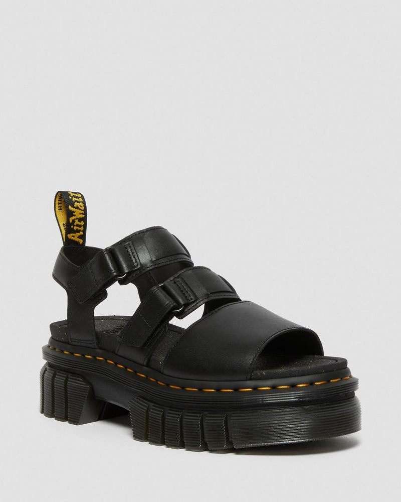 Sandalias de Plataforma Dr Martens Ricki Nappa Lux Cuero 3-Correa Plataforma Sandals (Nappa Lux) Negras | TO50-R7ZX