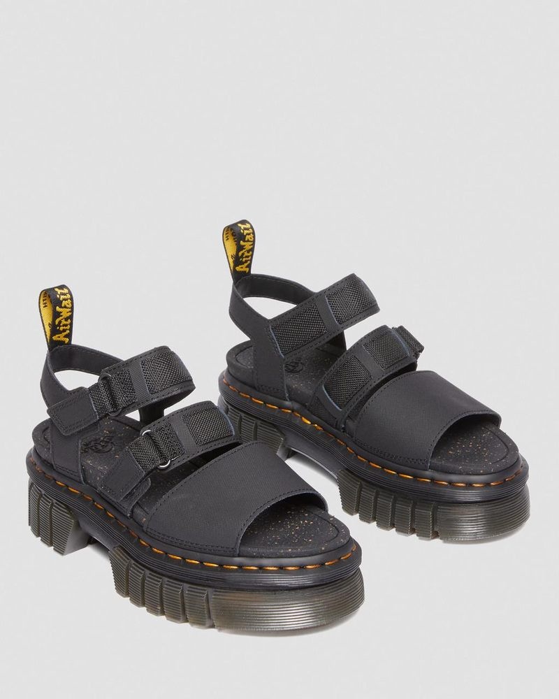 Sandalias de Plataforma Dr Martens Ricki Cuero 3-Correa Plataforma Sandals (Ajax+Extra Tough 50/50) Negras | BC13-O6HZ