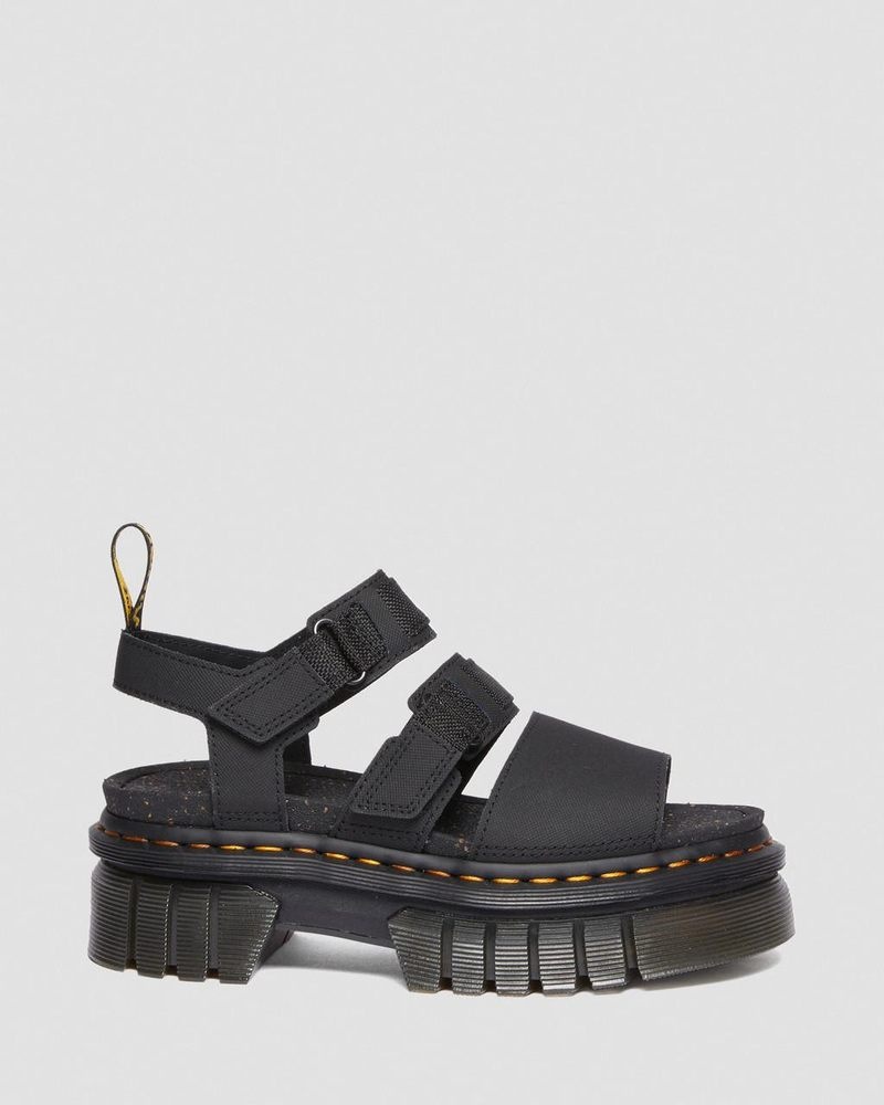 Sandalias de Plataforma Dr Martens Ricki Cuero 3-Correa Plataforma Sandals (Ajax+Extra Tough 50/50) Negras | BC13-O6HZ