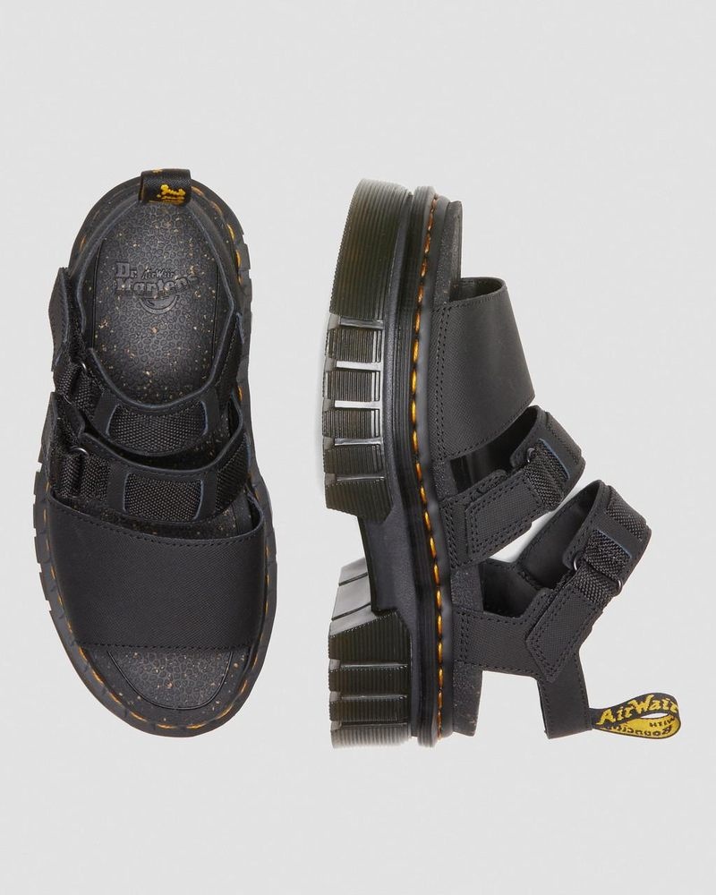 Sandalias de Plataforma Dr Martens Ricki Cuero 3-Correa Plataforma Sandals (Ajax+Extra Tough 50/50) Negras | BC13-O6HZ