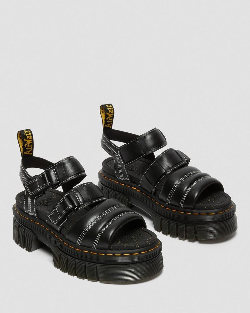 Sandalias de Plataforma Dr Martens Ricki Nappa Lux Cuero 3-Correa Sandals (Nappa Lux) Negras | DF78-T7OV