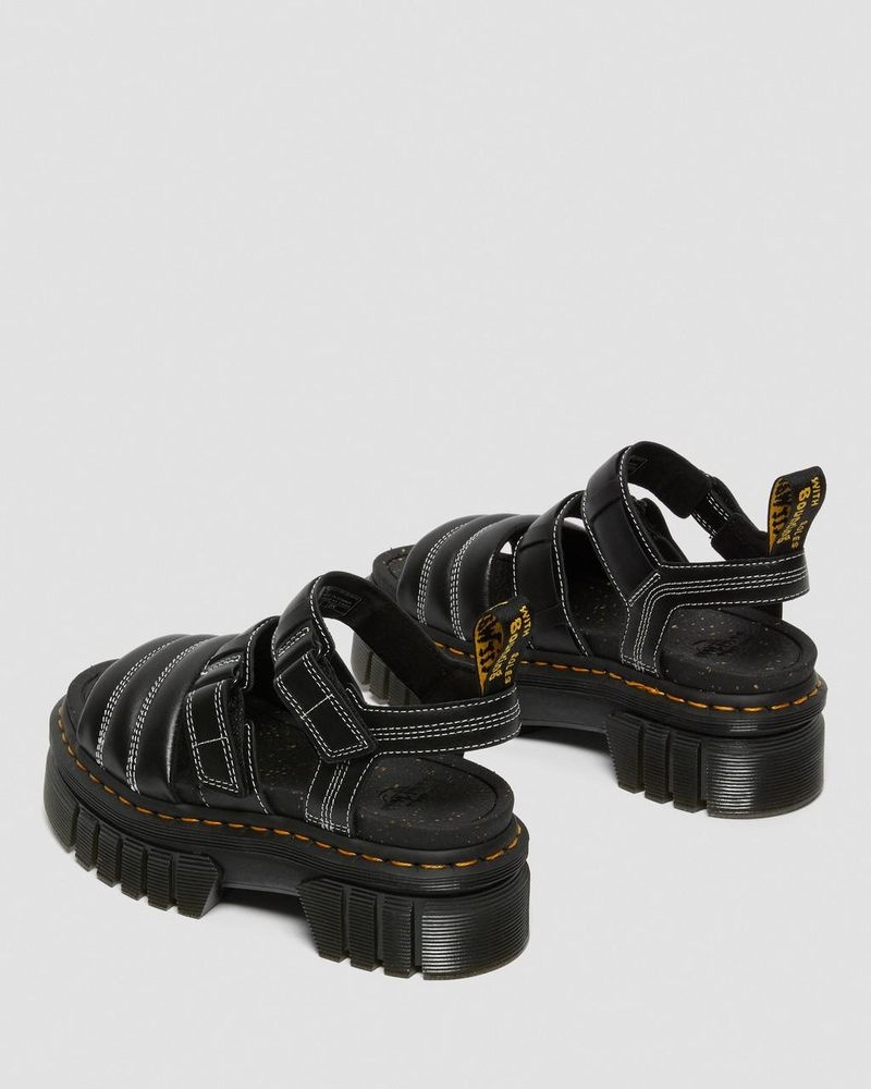 Sandalias de Plataforma Dr Martens Ricki Nappa Lux Cuero 3-Correa Sandals (Nappa Lux) Negras | DF78-T7OV