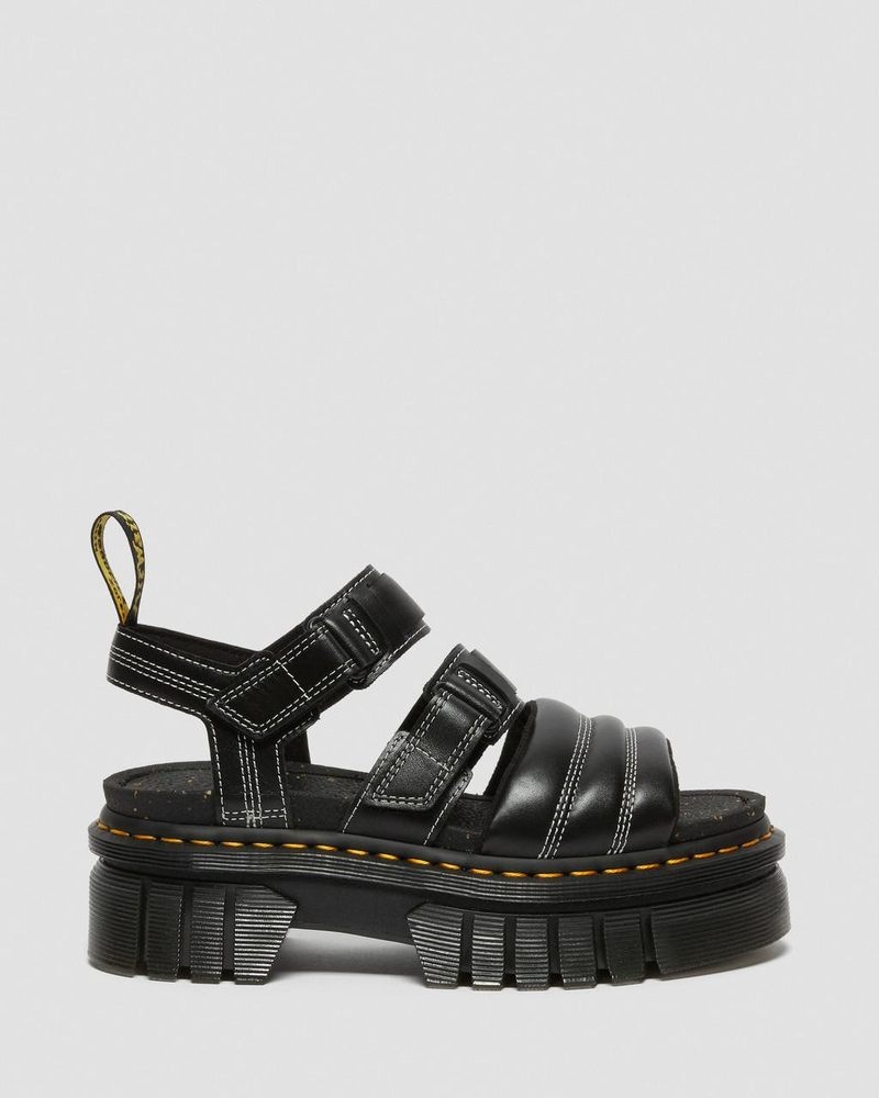 Sandalias de Plataforma Dr Martens Ricki Nappa Lux Cuero 3-Correa Sandals (Nappa Lux) Negras | DF78-T7OV