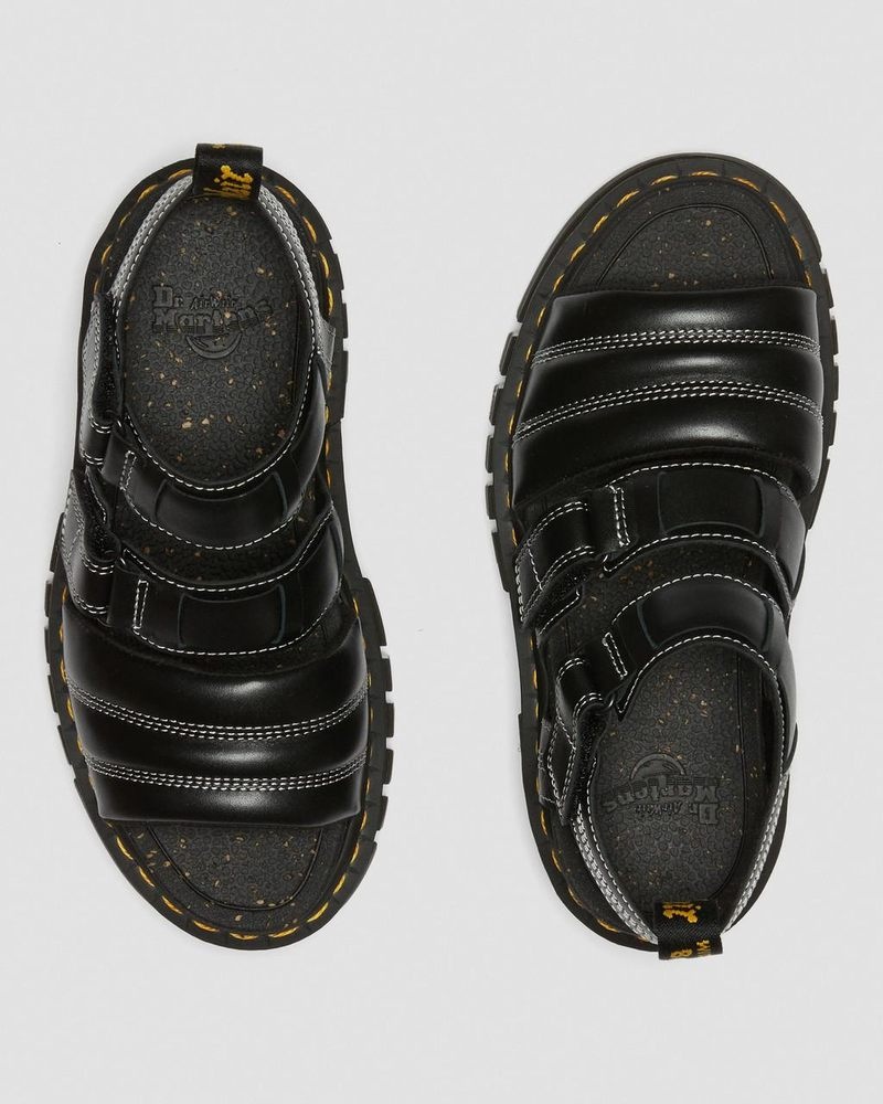 Sandalias de Plataforma Dr Martens Ricki Nappa Lux Cuero 3-Correa Sandals (Nappa Lux) Negras | DF78-T7OV