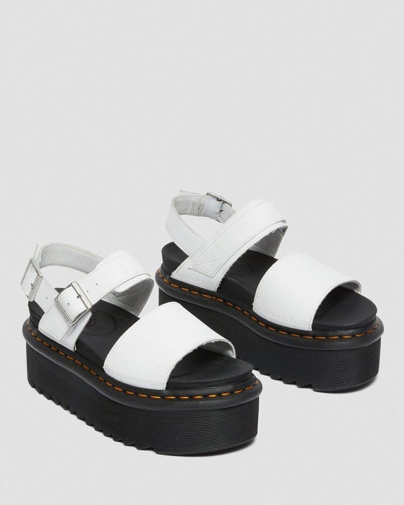 Sandalias de Plataforma Dr Martens Voss - Cuero Correa Plataforma Sandals (Hydro Cuero) Blancas | BD56-R1IY