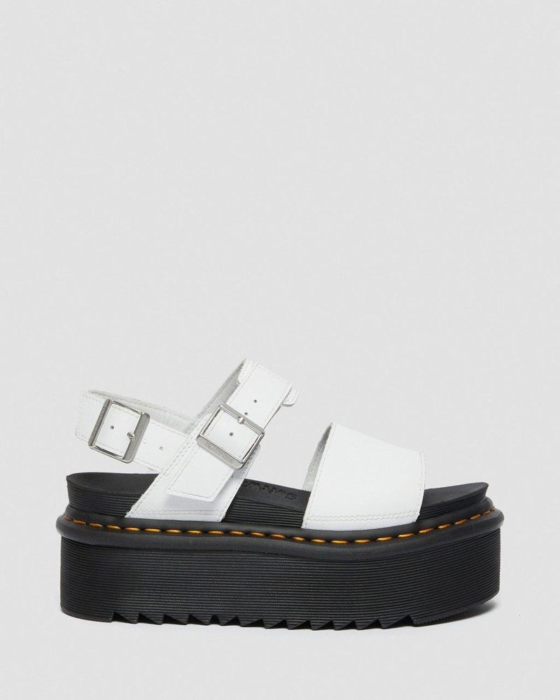 Sandalias de Plataforma Dr Martens Voss - Cuero Correa Plataforma Sandals (Hydro Cuero) Blancas | BD56-R1IY