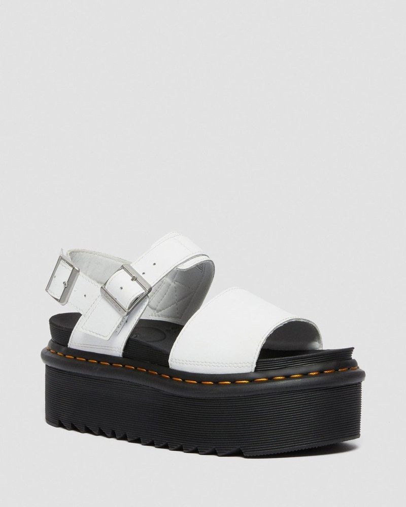 Sandalias de Plataforma Dr Martens Voss - Cuero Correa Plataforma Sandals (Hydro Cuero) Blancas | BD56-R1IY