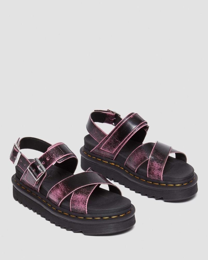 Sandalias de Plataforma Dr Martens Voss II Distressed Cuero Plataforma Sandals (Two Tone Rub Off) Rosas | LL94-T3YQ