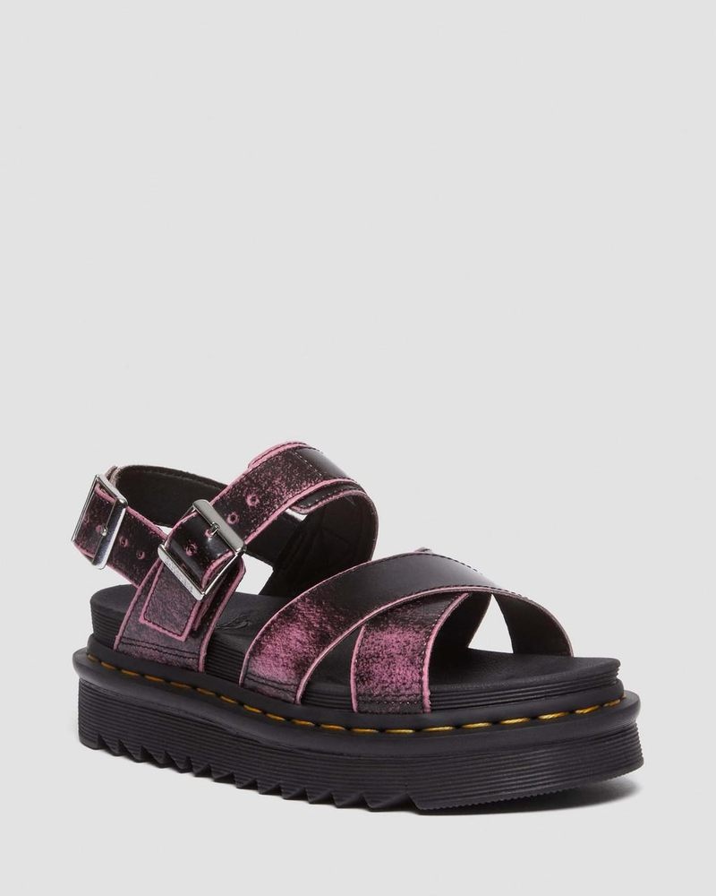 Sandalias de Plataforma Dr Martens Voss II Distressed Cuero Plataforma Sandals (Two Tone Rub Off) Rosas | LL94-T3YQ