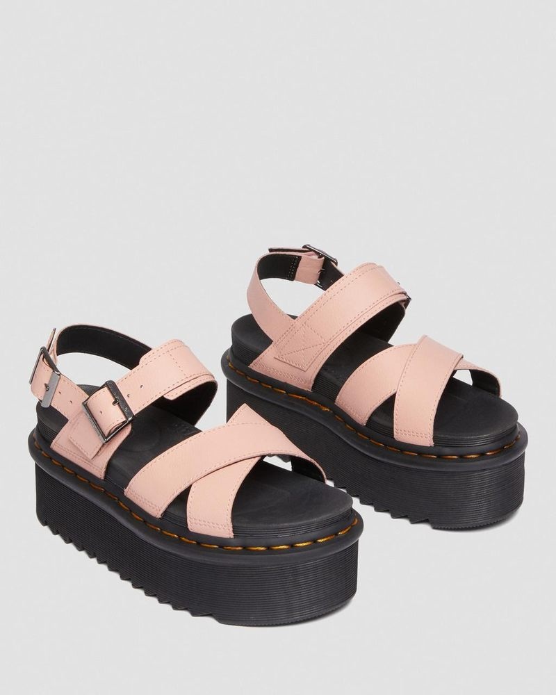 Sandalias de Plataforma Dr Martens Voss II Athena Cuero Correa Plataforma Sandals (Athena) Beige | XJ78-K9LM