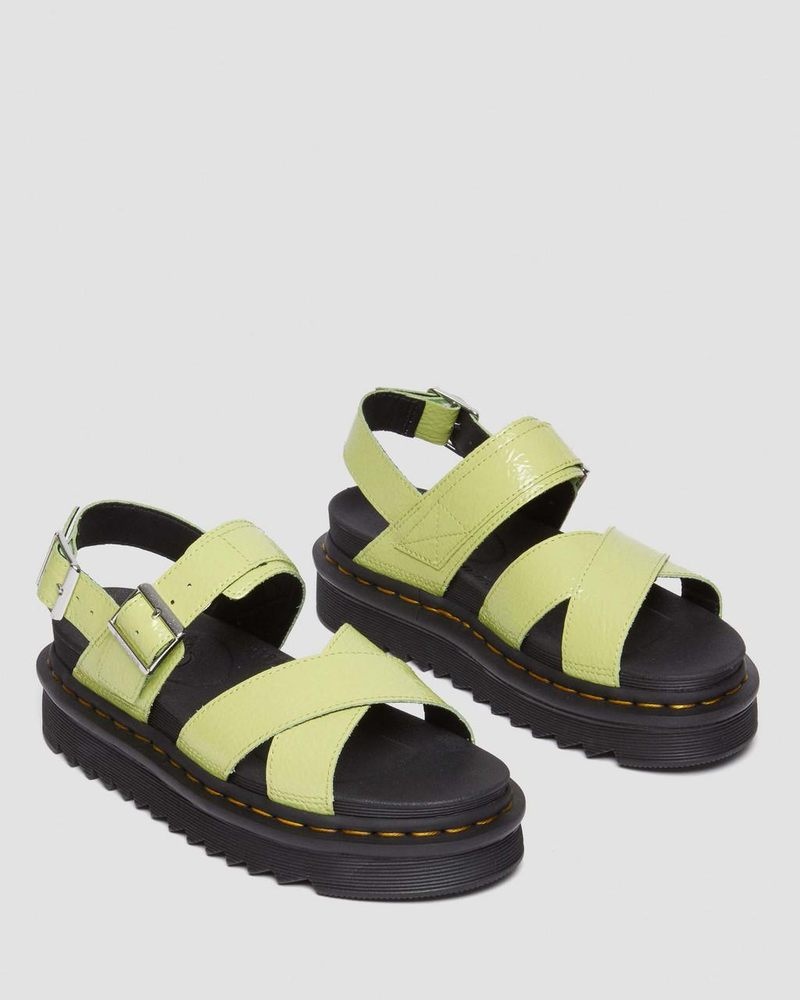 Sandalias de Plataforma Dr Martens Voss II Distressed Charol Cuero Sandals (Distressed Charol) Verde | KE37-U3VZ