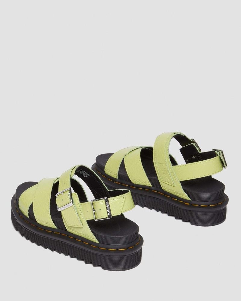 Sandalias de Plataforma Dr Martens Voss II Distressed Charol Cuero Sandals (Distressed Charol) Verde | KE37-U3VZ