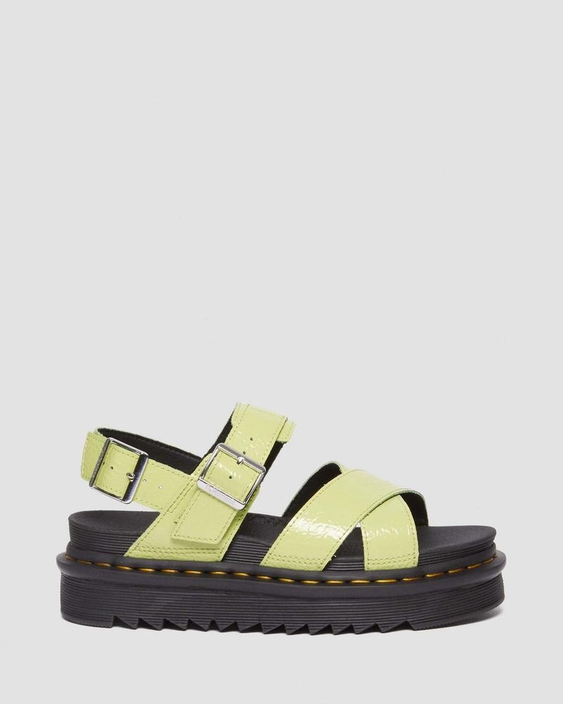 Sandalias de Plataforma Dr Martens Voss II Distressed Charol Cuero Sandals (Distressed Charol) Verde | KE37-U3VZ