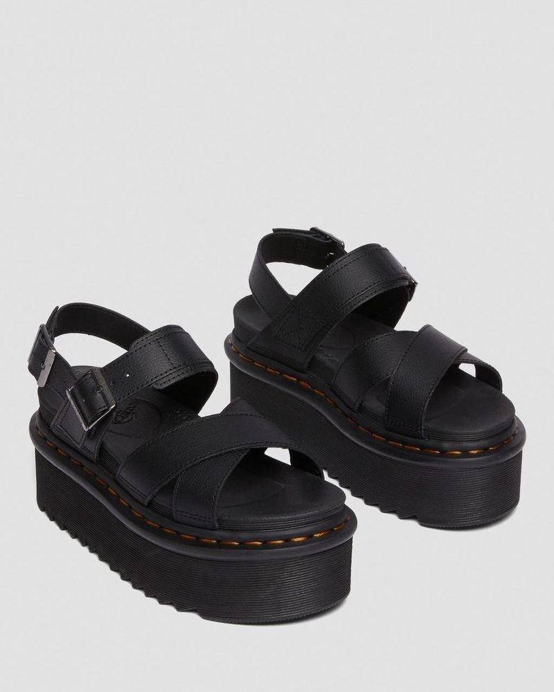 Sandalias de Plataforma Dr Martens Voss II Athena Cuero Correa Plataforma Sandals (Athena) Negras | DN63-G2JO