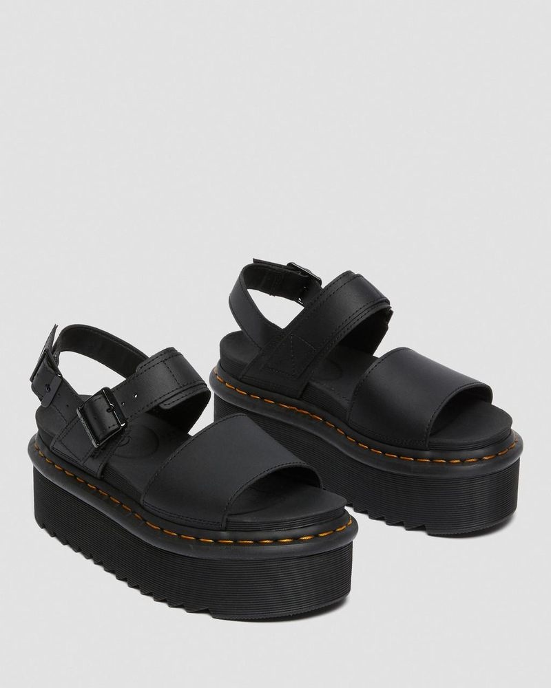 Sandalias de Plataforma Dr Martens Voss - Cuero Correa Plataforma Sandals (Hydro Cuero) Negras | UQ92-O0AY