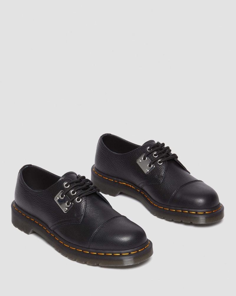 Zapatos Dr Martens 1461 Puntera Plate Lunar Cuero Oxford Shoes (Milled Nappa) Negras | BI80-U5HK