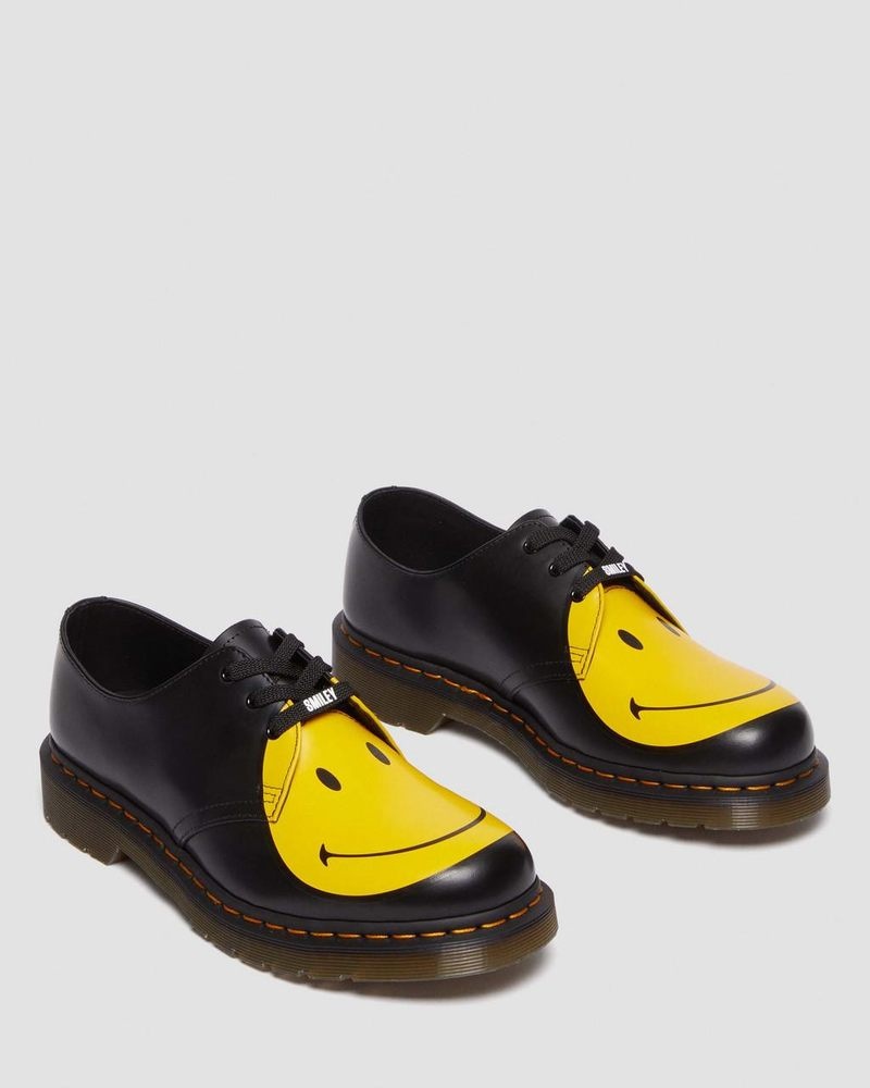 Zapatos Dr Martens 1461 Smiley Smooth Cuero Oxford Shoes (Smooth Cuero) Negras | OX68-X5GQ