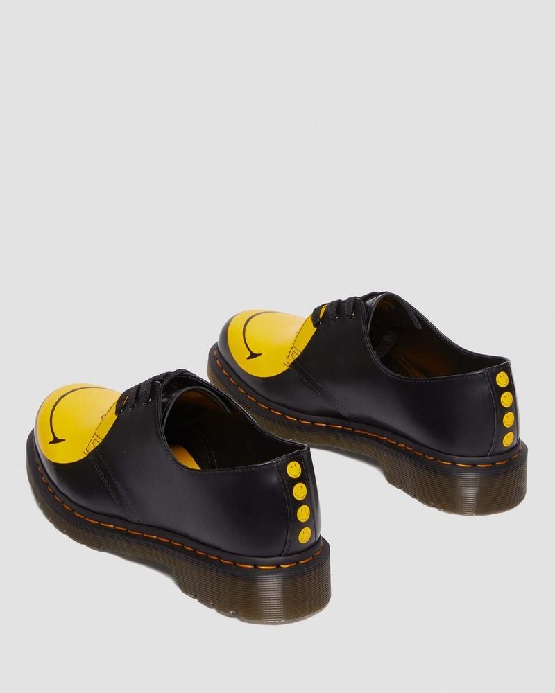 Zapatos Dr Martens 1461 Smiley Smooth Cuero Oxford Shoes (Smooth Cuero) Negras | OX68-X5GQ