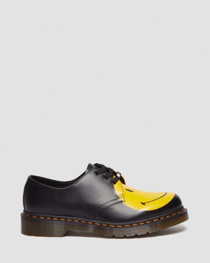 Zapatos Dr Martens 1461 Smiley Smooth Cuero Oxford Shoes (Smooth Cuero) Negras | OX68-X5GQ