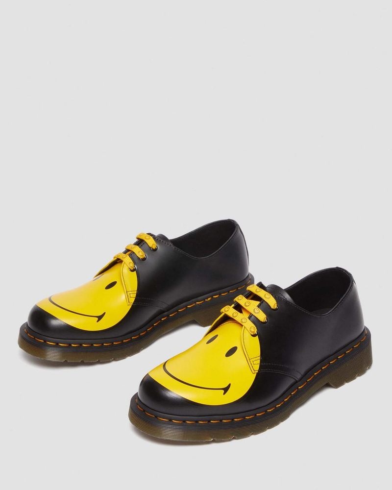 Zapatos Dr Martens 1461 Smiley Smooth Cuero Oxford Shoes (Smooth Cuero) Negras | OX68-X5GQ