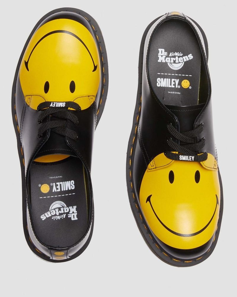 Zapatos Dr Martens 1461 Smiley Smooth Cuero Oxford Shoes (Smooth Cuero) Negras | OX68-X5GQ