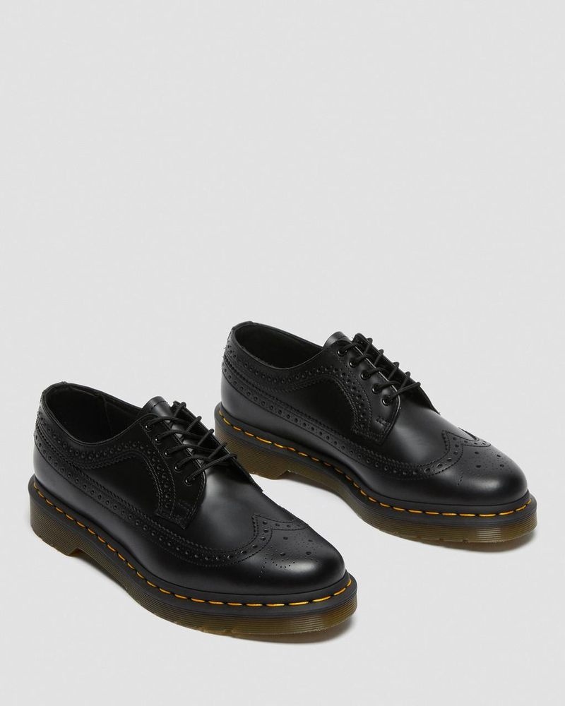 Zapatos Dr Martens 3989 Yellow Stitch Smooth Cuero Brogue Shoes (Smooth Cuero) Negras | PL60-X1TM