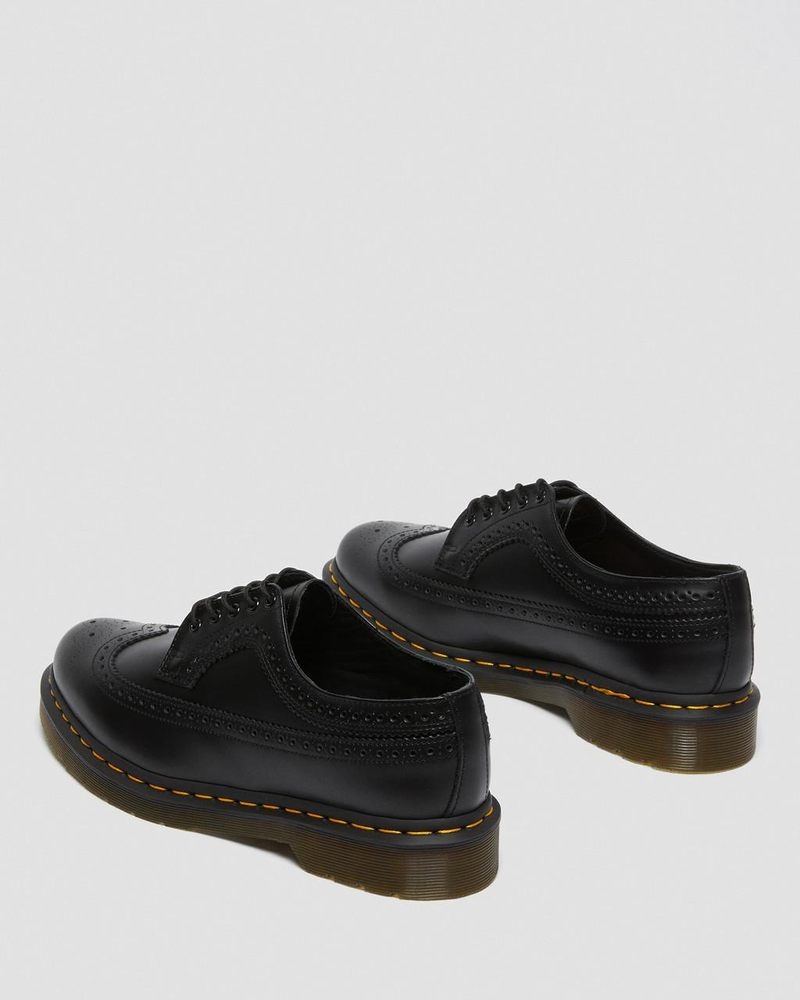 Zapatos Dr Martens 3989 Yellow Stitch Smooth Cuero Brogue Shoes (Smooth Cuero) Negras | PL60-X1TM