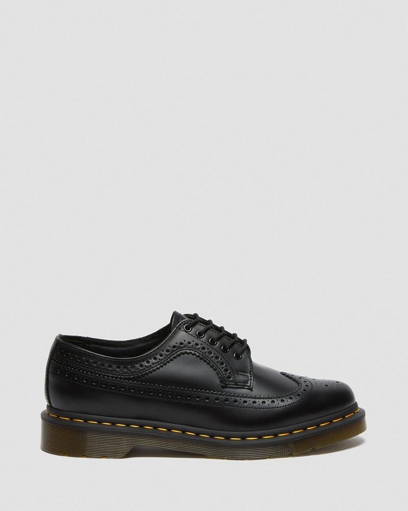 Zapatos Dr Martens 3989 Yellow Stitch Smooth Cuero Brogue Shoes (Smooth Cuero) Negras | PL60-X1TM