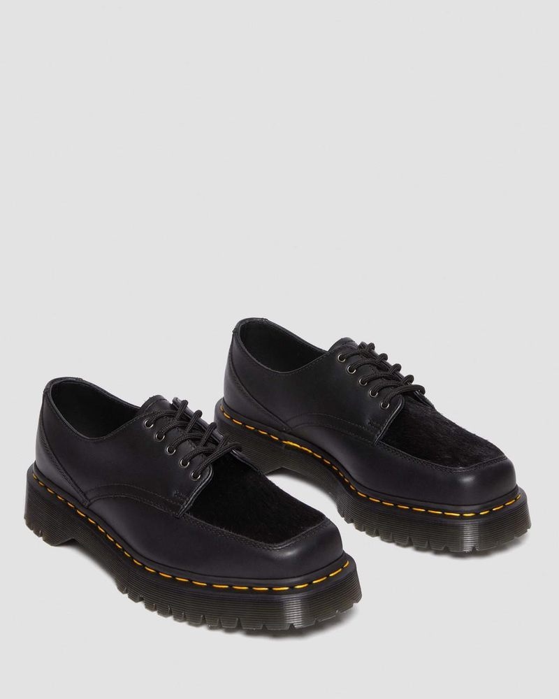 Zapatos Dr Martens 5-Eye Bex Square Puntera Hair-On & Cuero Shoes (Lucido + Hair On) Negras | HM84-G0SV