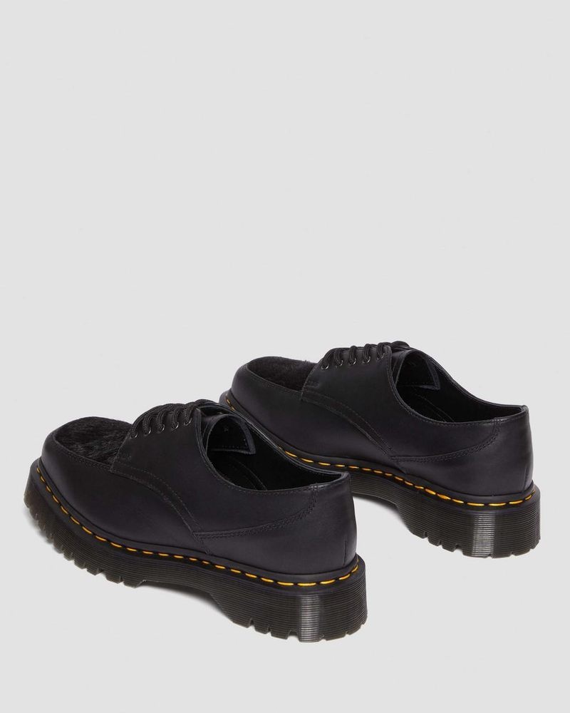 Zapatos Dr Martens 5-Eye Bex Square Puntera Hair-On & Cuero Shoes (Lucido + Hair On) Negras | HM84-G0SV