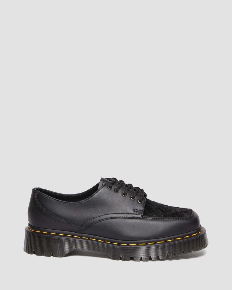 Zapatos Dr Martens 5-Eye Bex Square Puntera Hair-On & Cuero Shoes (Lucido + Hair On) Negras | HM84-G0SV