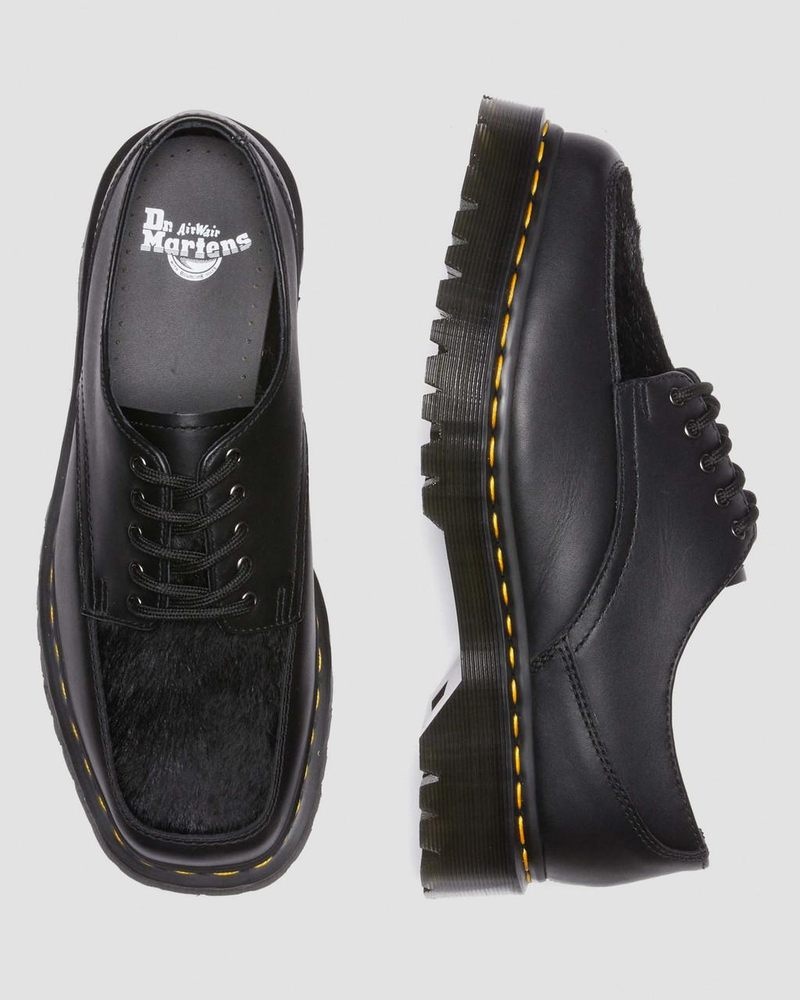 Zapatos Dr Martens 5-Eye Bex Square Puntera Hair-On & Cuero Shoes (Lucido + Hair On) Negras | HM84-G0SV