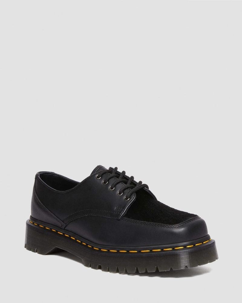 Zapatos Dr Martens 5-Eye Bex Square Puntera Hair-On & Cuero Shoes (Lucido + Hair On) Negras | SP36-T3CZ