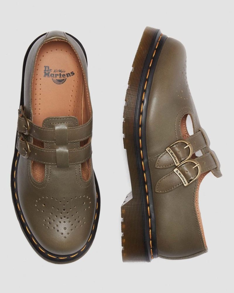 Zapatos Dr Martens 8065 Carrara Cuero Mary Jane Shoes (Carrara) Verde Oliva | QW41-W4CP