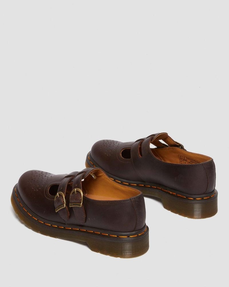 Zapatos Dr Martens 8065 Crazy Horse Cuero Mary Jane Shoes (Crazy Horse) Marrones Oscuro | CZ79-Y7LD