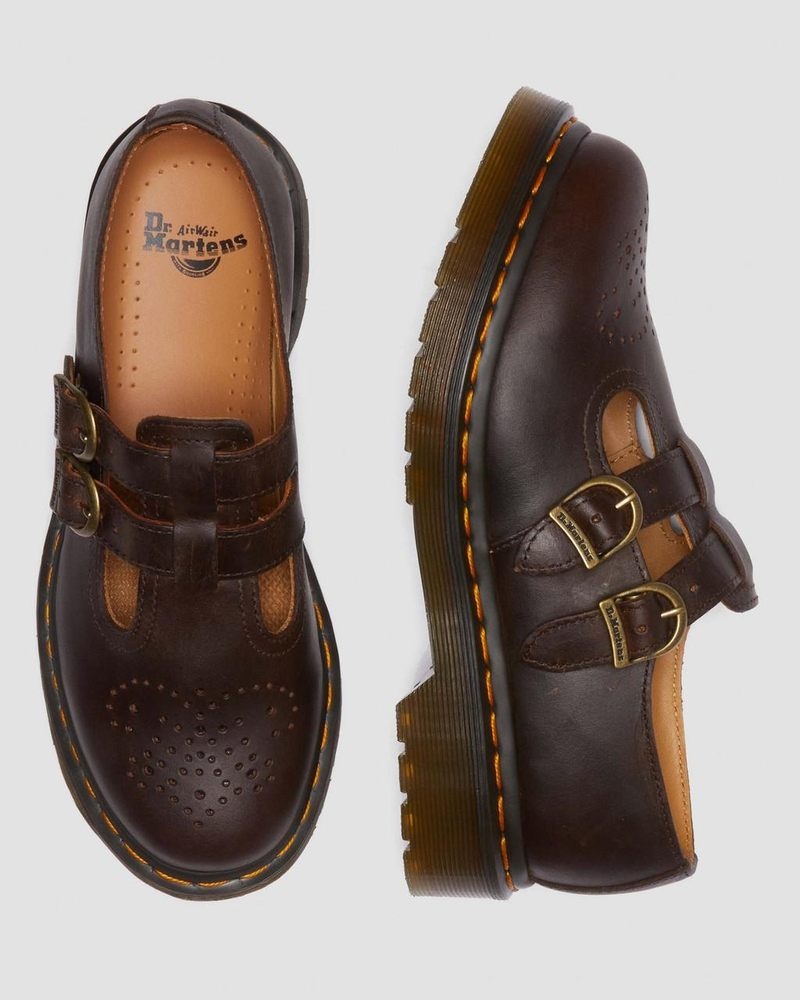 Zapatos Dr Martens 8065 Crazy Horse Cuero Mary Jane Shoes (Crazy Horse) Marrones Oscuro | CZ79-Y7LD