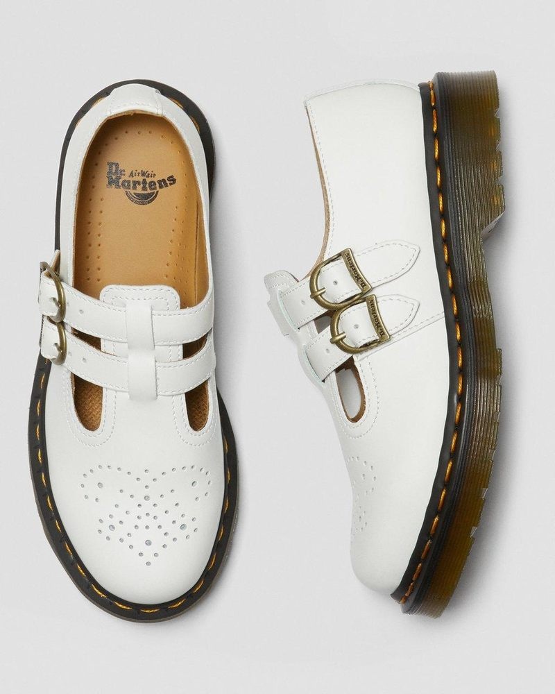 Zapatos Dr Martens 8065 Smooth Cuero Mary Jane Shoes (Smooth Cuero) Blancas | BF02-P9GM