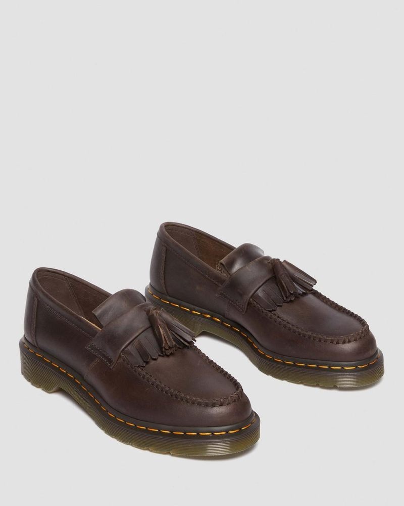 Zapatos Dr Martens Adrian Crazy Horse Cuero Tassel Loafers (Crazy Horse) Marrones Oscuro | DY47-U5OP