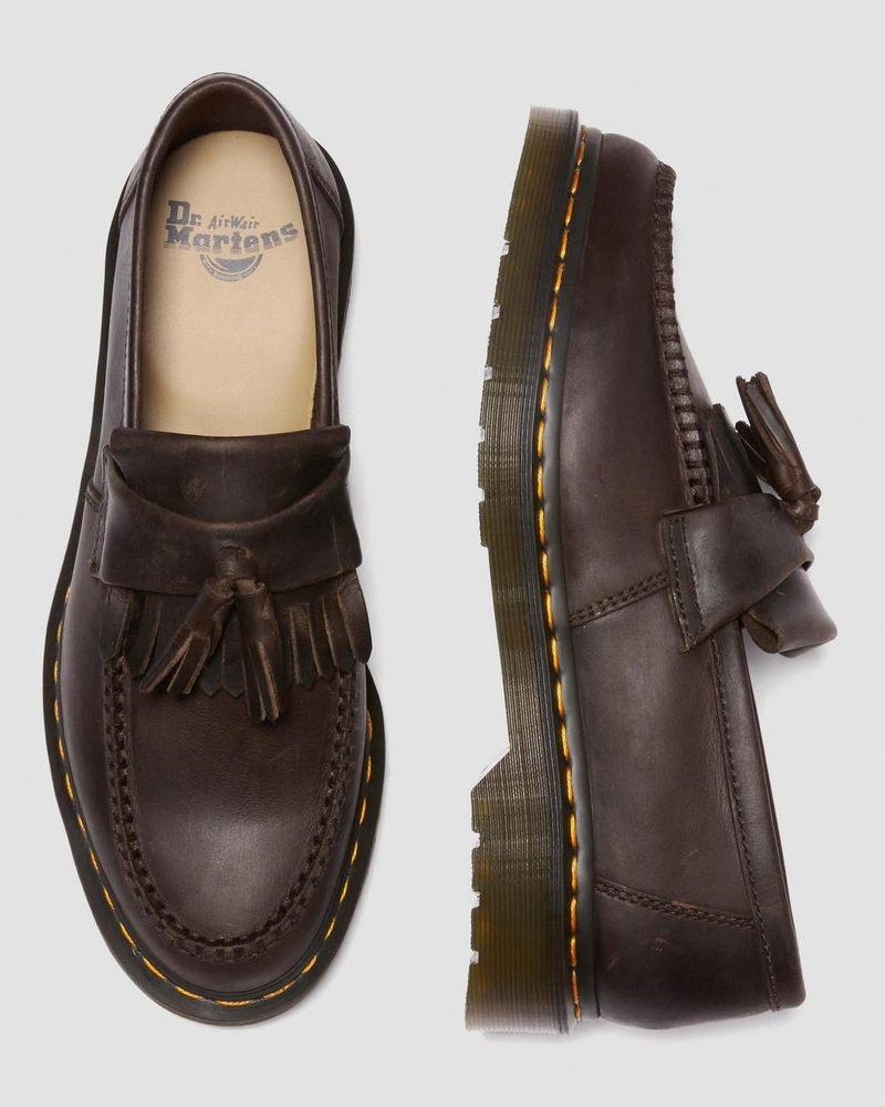 Zapatos Dr Martens Adrian Crazy Horse Cuero Tassel Loafers (Crazy Horse) Marrones Oscuro | DY47-U5OP