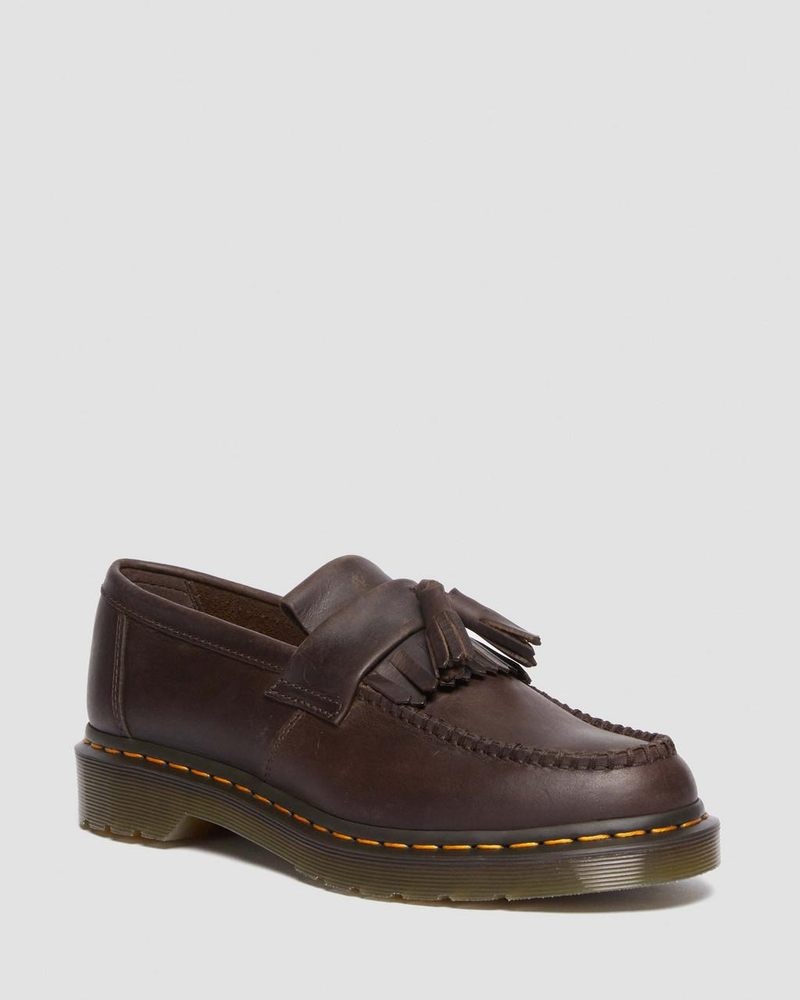 Zapatos Dr Martens Adrian Crazy Horse Cuero Tassel Loafers (Crazy Horse) Marrones Oscuro | DY47-U5OP