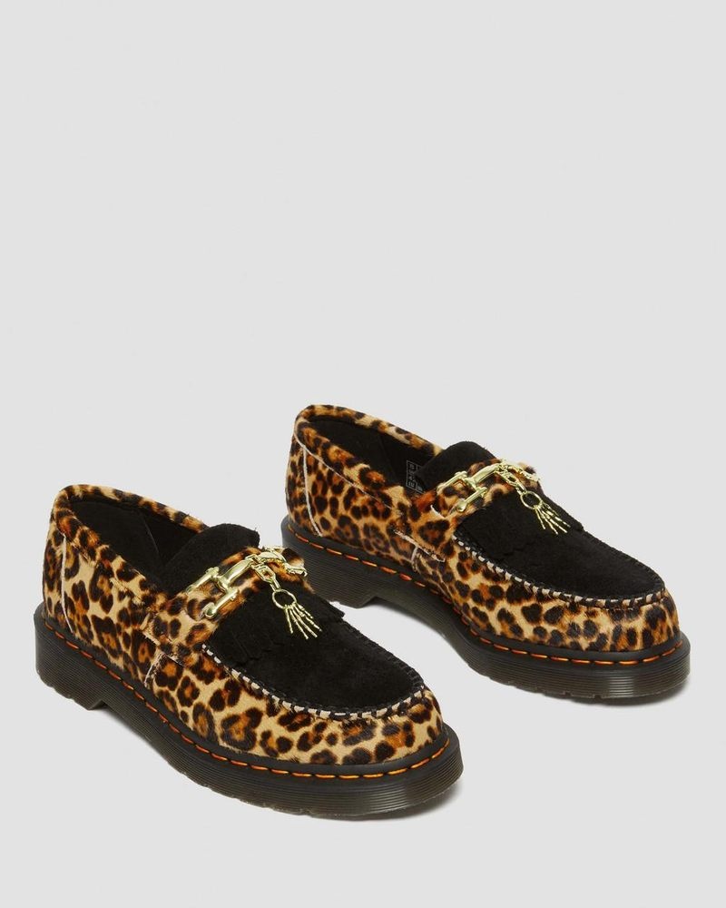 Zapatos Dr Martens Adrian Hair-On Leopard Print Snaffle Loafers (Hair On+Desert Oasis Gamuza) Leopardo Negras | XZ67-L9VK