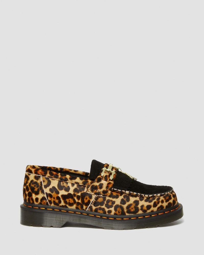 Zapatos Dr Martens Adrian Hair-On Leopard Print Snaffle Loafers (Hair On+Desert Oasis Gamuza) Leopardo Negras | XZ67-L9VK