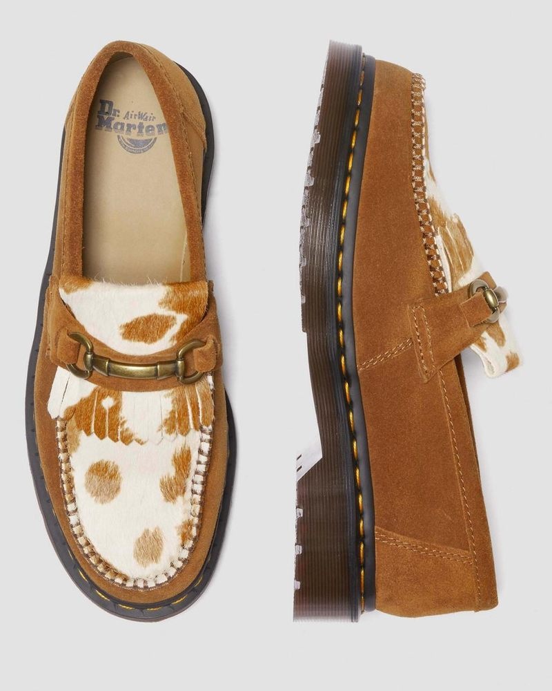 Zapatos Dr Martens Adrian Snaffle Hair-On Cow Print Kiltie Loafers (Repello Calf Gamuza + Hair On) Pecan Brown/JERSEY COW PRINT | AK65-M9TX