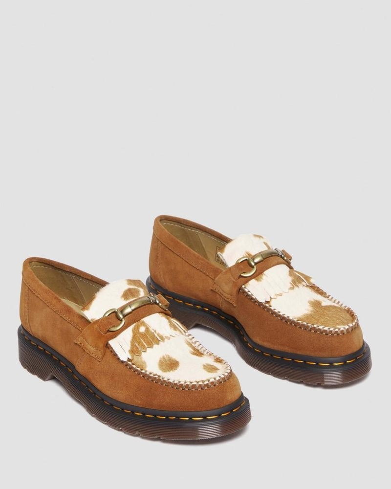 Zapatos Dr Martens Adrian Snaffle Hair-On Cow Print Kiltie Loafers (Repello Calf Gamuza + Hair On) Marrones | WH92-D3QA