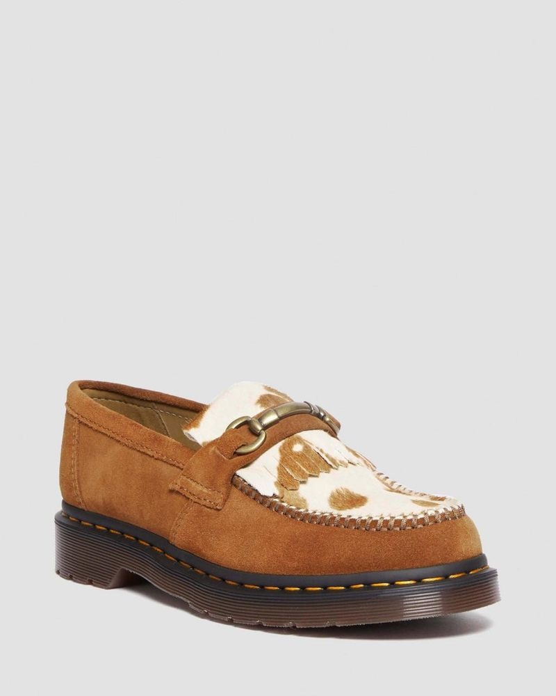 Zapatos Dr Martens Adrian Snaffle Hair-On Cow Print Kiltie Loafers (Repello Calf Gamuza + Hair On) Marrones | WH92-D3QA