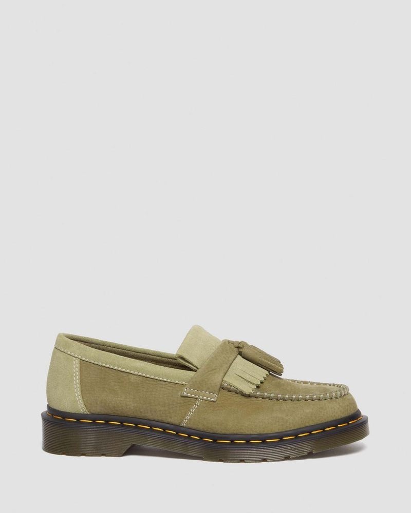 Zapatos Dr Martens Adrian Tumbled Nubuck Cuero Tassel Loafers (Tumbled Nubuck) Verde Oliva | EY94-P5JN